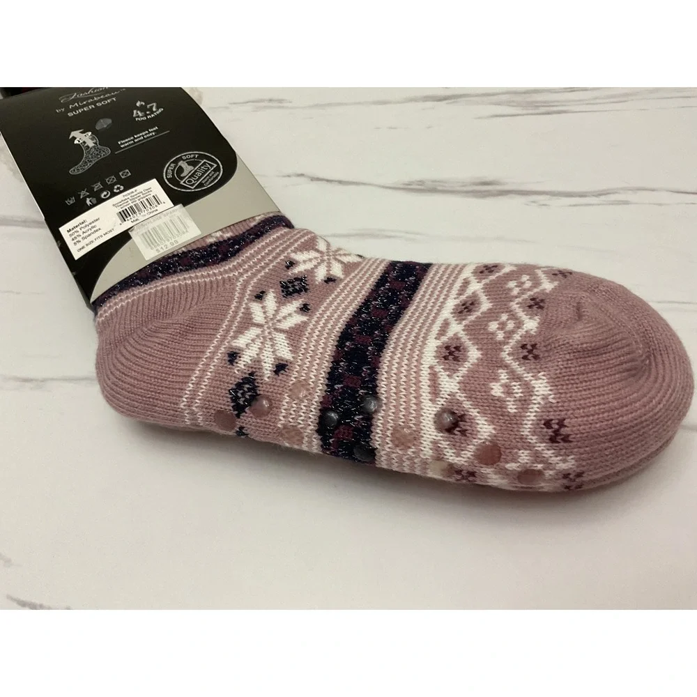 Fashion by Mirabeau‎ Thermal Knit Slipper Socks Mauve Snowflake Sparkle 4.7 TOG